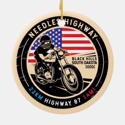 Needles Highway South Dakota Motorcycle Keramisch Ornament (Achterkant)