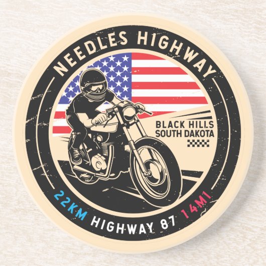 Needles Highway South Dakota Motorcycle Zandsteen Onderzetter (Voorkant)