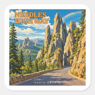 Needles Highway South Dakota Regenboog Vierkante Sticker