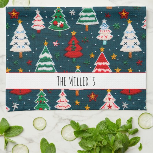 Needlework kerstbomen feestelijke vakantie theedoek (Gevouwen)