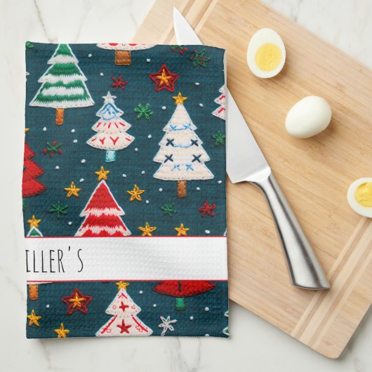 Needlework kerstbomen feestelijke vakantie theedoek (Quarter Fold)