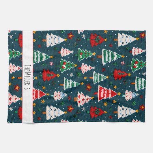 Needlework kerstbomen feestelijke vakantie theedoek (Horizontaal)