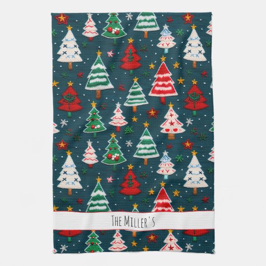 Needlework kerstbomen feestelijke vakantie theedoek (Verticaal)