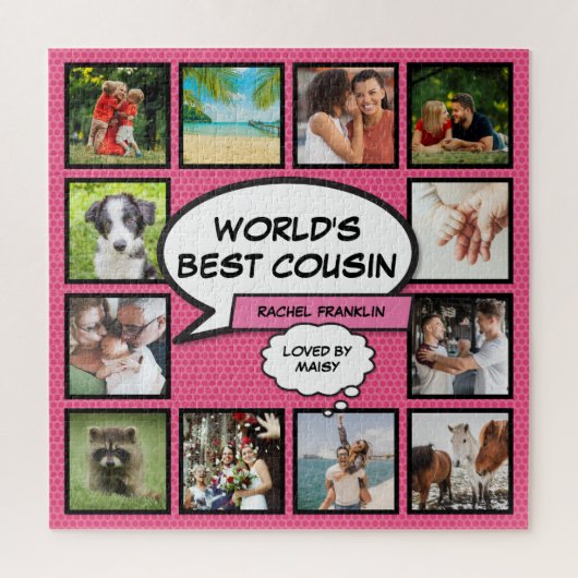 Neef 12 Foto Collage Stripboek Fun Roze Legpuzzel (Verticaal)