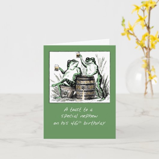 Neef 46th Birthday Frogs Toasting met Bier Kaart (Gele Bloem)