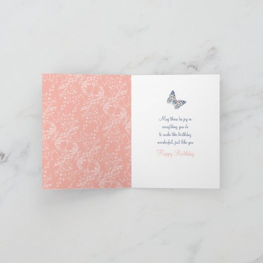 Neef 50ste verjaardag vlinders blauw koraal kaart (Binnen)