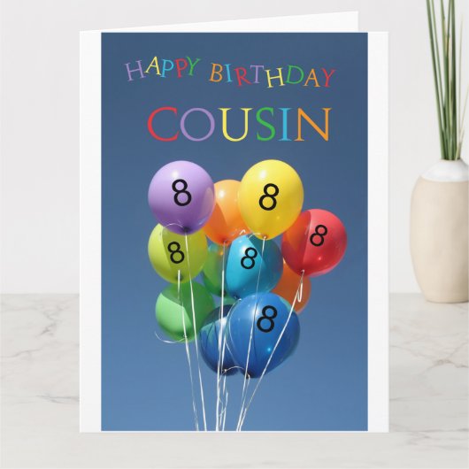 Neef 8 jaar gekleurde ballonnen kaart (Voorkant)