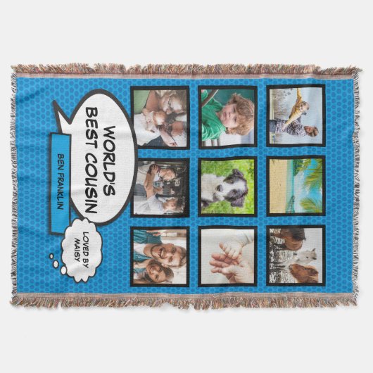 Neef 9 Fotocollage Comic Book Fun Blue Deken (Voorkant)