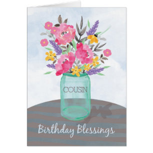 Neef Birthday Blessings Jar Vase met bloemen
