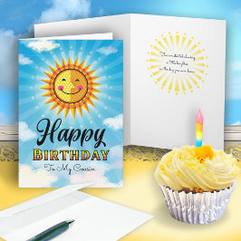 Neef Birthday Yellow Sinaasappel Smiling Sun Card Kaart
