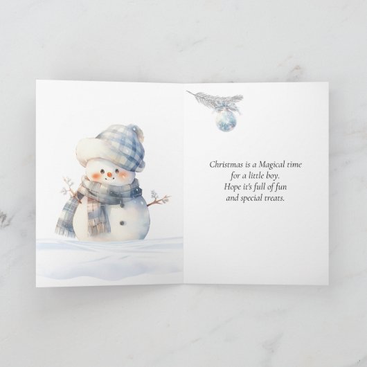 Neef Blauwe Kerst Sneeuwman Feestdagen Kaart (Binnen)