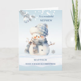 Neef Blauwe Kerst Sneeuwman Feestdagen Kaart