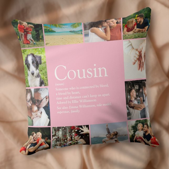 Neef Definitie Spreuk Foto Roze Groot Kussen (Cousin Definition Saying Photo Pink Large Throw Pillow)