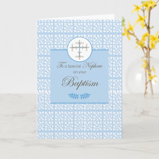 Neef Doop Blauw met Kant en Kruis Kaart (Gele Bloem)