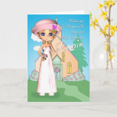 Neef eerste heilige communie meisje en kerk kaart (Gele Bloem)