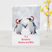 Neef en vrouw kerstvakantie Schattigee pinguïns Kaart (Gele Bloem)