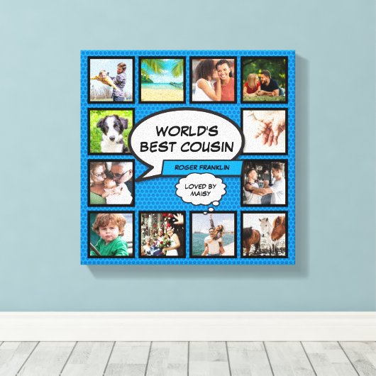 Neef Fotocollage Blauw Comic Book Fun Canvas Afdruk (Insitu (Houten vloer))