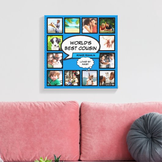 Neef Fotocollage Blauw Comic Book Fun Canvas Afdruk (Insitu (Woonkamer))