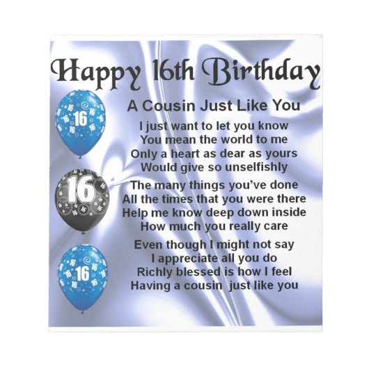 Neef gedicht 16e verjaardag - blauw notitieblok (Voorkant)