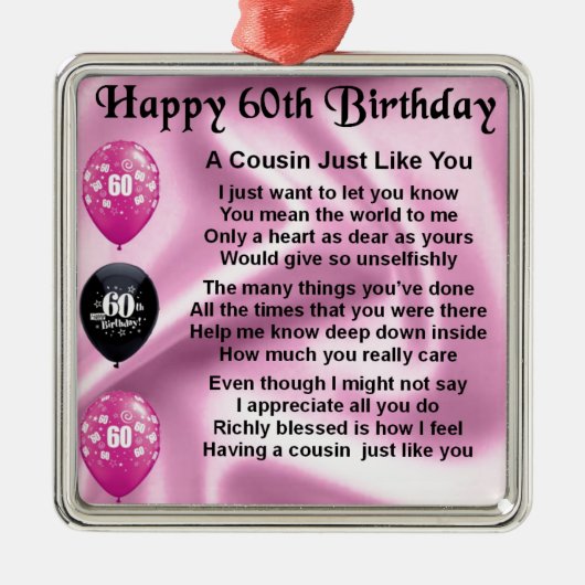 Neef gedicht - Roze - 60ste verjaardag Metalen Ornament (Voorkant)