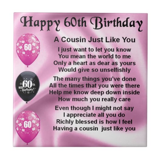 Neef gedicht - Roze - 60ste verjaardag Tegeltje (Voorkant)