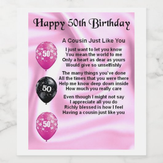 Neef Gedicht Wijnflesje Label - 50ste Verjaardag Wijn Etiket (Enkel label)