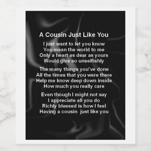 Neef Gedicht Wijnflesje Label - Zwart Design Wijn Etiket (Enkel label)