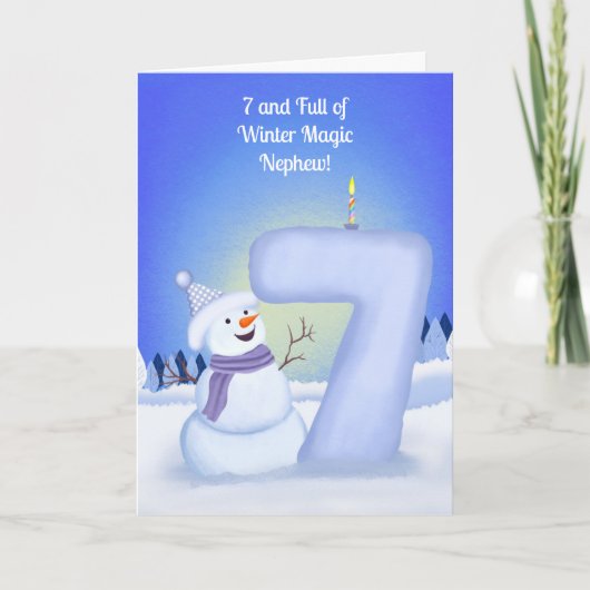 Neef Gefeliciteerd 7e verjaardag Sneeuwman Kaart (Voorkant)