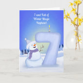 Neef Gefeliciteerd 7e verjaardag Sneeuwman Kaart (Gele Bloem)