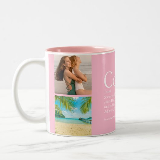 Neef Girly Pink Photo Collage Fun Definition Tweekleurige Koffiemok (Links)