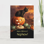 Neef Halloween met Schattigee Black Cat Pumpkins e Kaart (Voorkant)