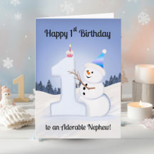 Neef Happy 1e Verjaardag Sneeuwpop Bouwen