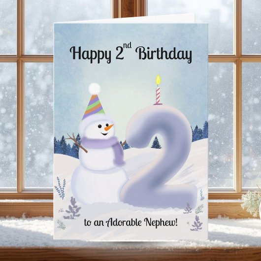 Neef Happy 2e Verjaardag Sneeuwpop Bouwen Kaart