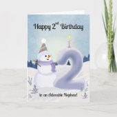 Neef Happy 2e Verjaardag Sneeuwpop Bouwen Kaart (Voorkant)