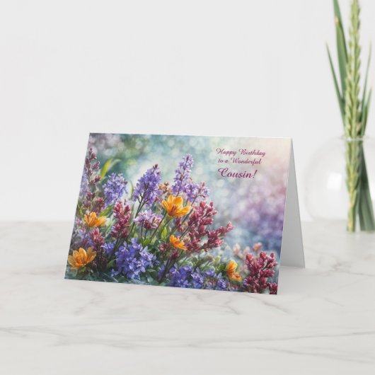 Neef Happy Birthday met  bloemen Kaart (Voorkant)