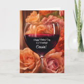 Neef Happy Mothers Day met wijn en bloemen Kaart (Voorkant)