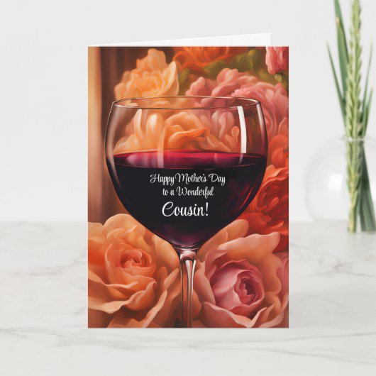 Neef Happy Mothers Day met wijn en bloemen Kaart (Voorkant)