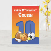 Neef Jongen 10e Verjaardag Sportballen Kaart (Gele Bloem)