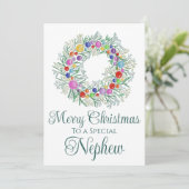 Neef Kleurrijke Kerstkrans Feestdagenkaart (Staand voorkant)