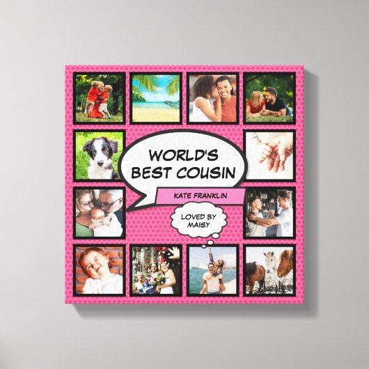 neef leuk meisjesroze koele komische fotocollage canvas afdruk (Voorkant)