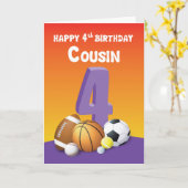 Neef meisje 4th Birthday Sports Balls Kaart (Gele Bloem)