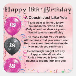 Neef Poem 18th Birthday Pink Vierkante Sticker