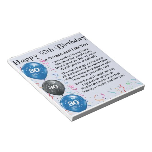 Neef Poem 30th Birthday Notitieblok (Schuin)