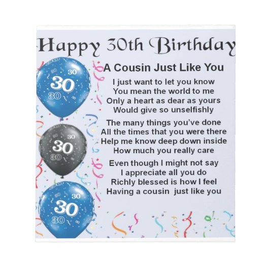 Neef Poem 30th Birthday Notitieblok (Voorkant)