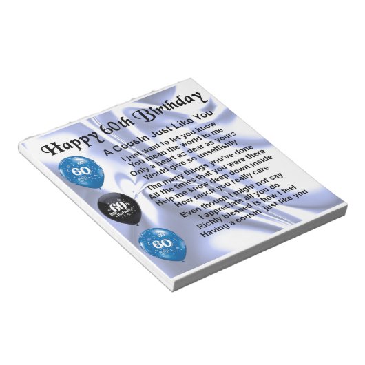 Neef Poem 60th Birthday Notitieblok (Schuin)