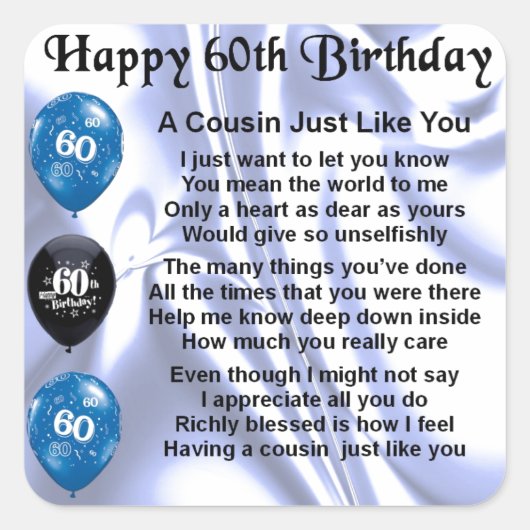 Neef Poem 60th Birthday Vierkante Sticker (Voorkant)