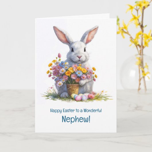 Neef Prettig Pasen met Knuffel Konijn Kaart (Gele Bloem)