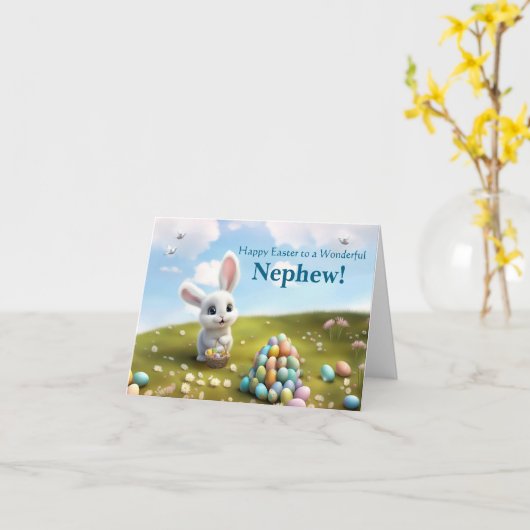 Neef Prettig Pasen Met Leuke Paashaas  Kaart (Gele Bloem)