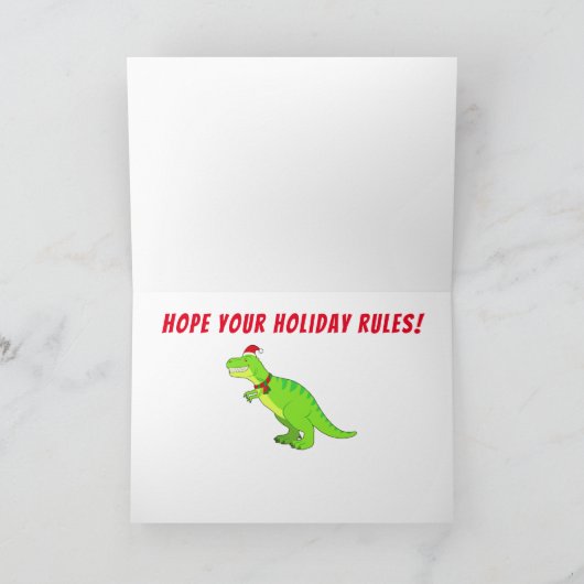 Neef: T-Rex in Kerstmanhoed voor Kerstmis! Feestdagen Kaart (Binnen)
