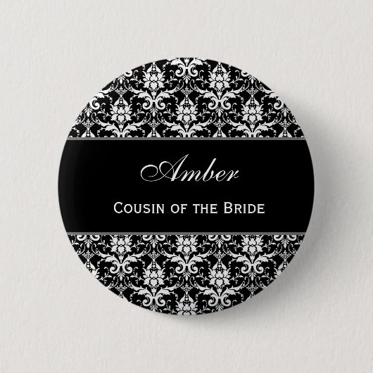 Neef van de Bride Black White Damask V10 Ronde Button 5,7 Cm (Voorkant)